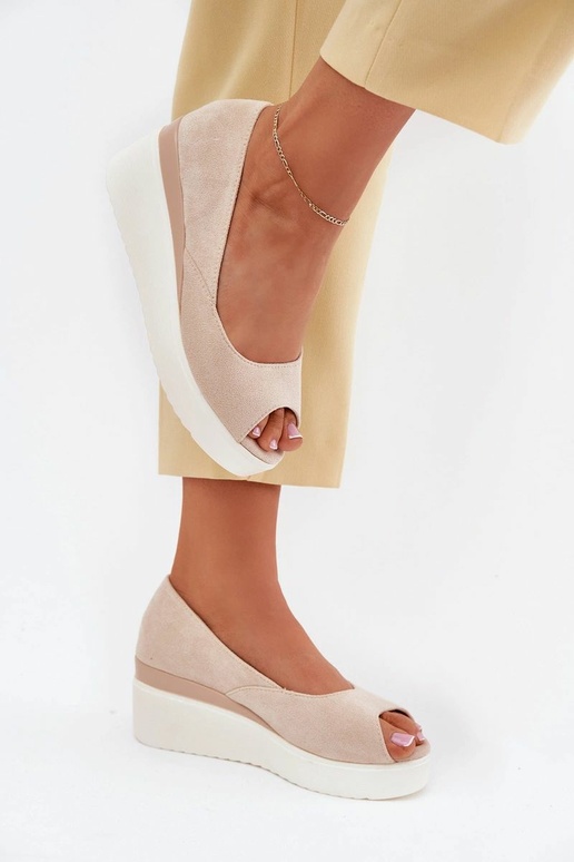 Sandali beige da donna con plateau in suede sintetico "Velira"
