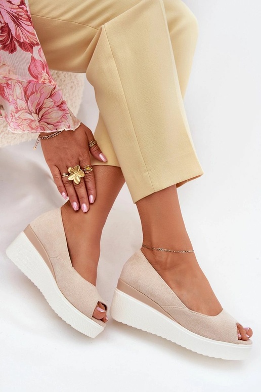 Sandali beige da donna con plateau in suede sintetico "Velira"