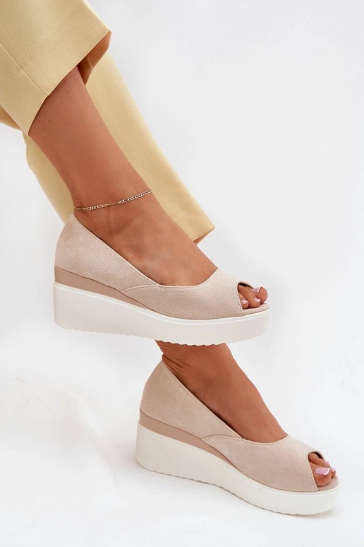 Sandali beige da donna con plateau in suede sintetico "Velira"