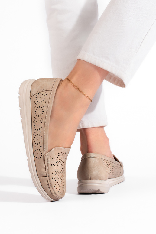 Mocassini perforati beige da donna