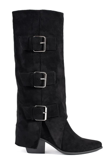 Stivali neri in suede sintetico con fibbie 2