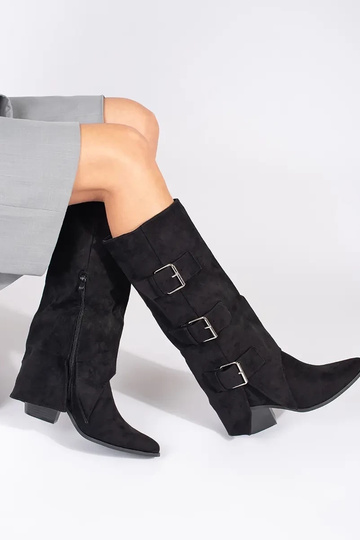 Stivali neri in suede sintetico con fibbie