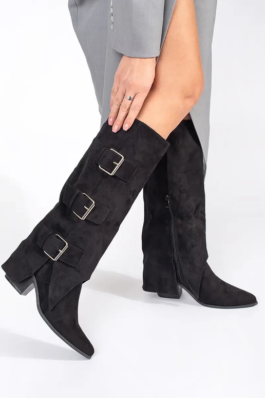 Stivali neri in suede sintetico con fibbie