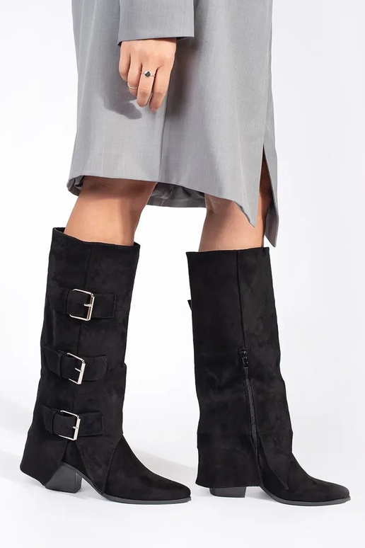Stivali neri in suede sintetico con fibbie