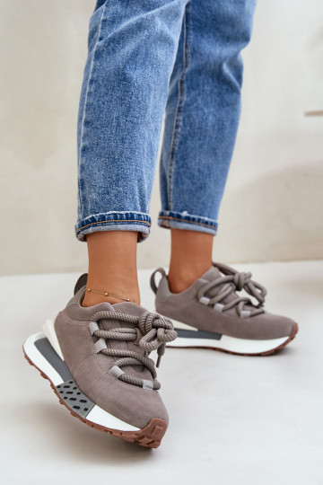 Sneakers grigie in suede sintetico con piattaforma e lacci spessi Artiker 54C1463 2