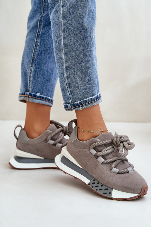 Sneakers grigie in suede sintetico con piattaforma e lacci spessi Artiker 54C1463