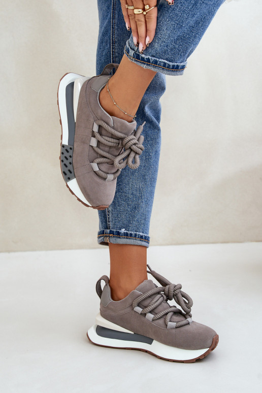 Sneakers grigie in suede sintetico con piattaforma e lacci spessi Artiker 54C1463