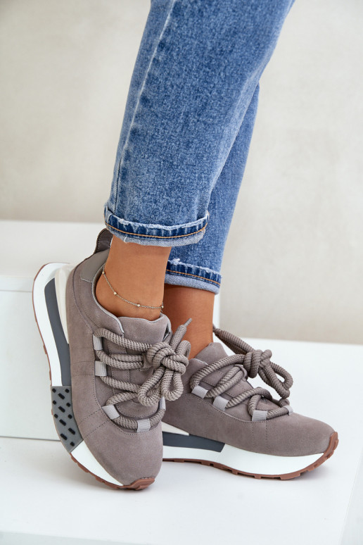 Sneakers grigie in suede sintetico con piattaforma e lacci spessi Artiker 54C1463