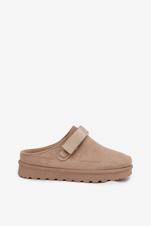 Pantofole calde da donna con pelliccia all'interno su piattaforma color sabbia Azida