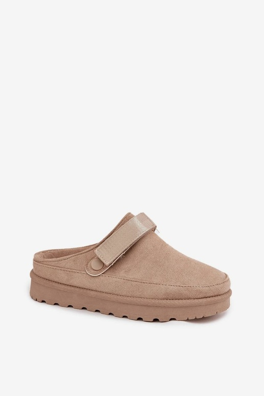 Pantofole calde da donna con pelliccia all'interno su piattaforma color sabbia Azida