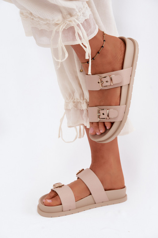 Ciabatte da donna color sabbia con fibbie dorate Vilja