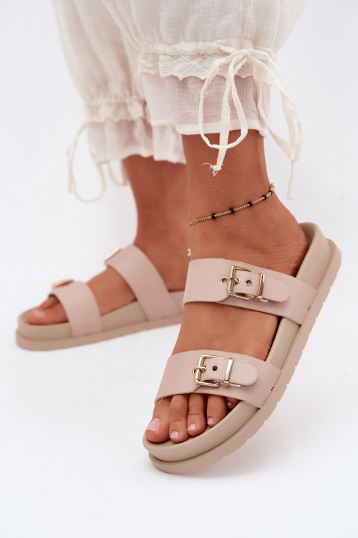Ciabatte da donna color sabbia con fibbie dorate Vilja