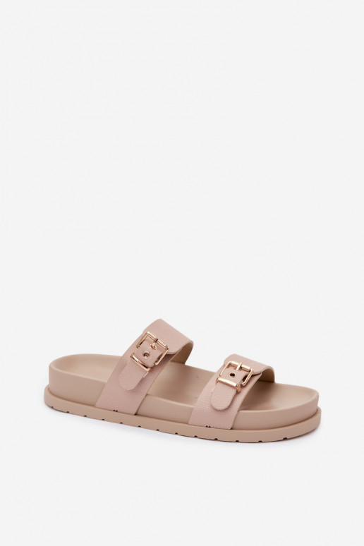 Ciabatte da donna color sabbia con fibbie dorate Vilja