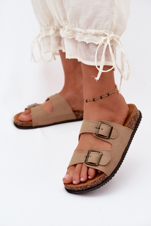 Ciabatte da donna color sabbia con fibbie Brigid