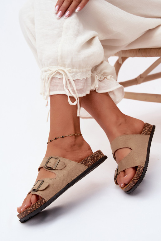 Ciabatte da donna color sabbia con fibbie Brigid