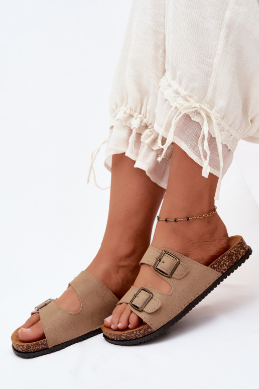 Ciabatte da donna color sabbia con fibbie Brigid