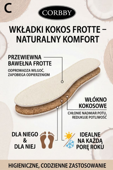Corbby KOKOS FROTTE Solette per scarpe per tutte le stagioni 2