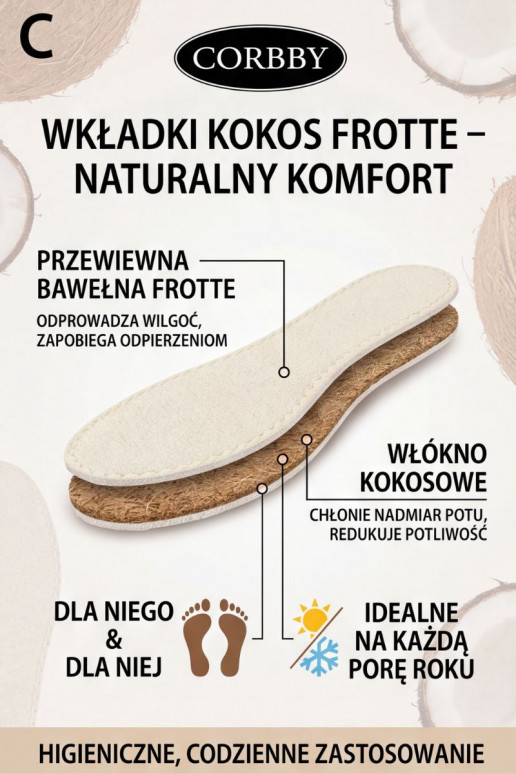 Corbby KOKOS FROTTE Solette per scarpe per tutte le stagioni