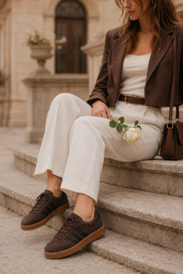 Sneakers da donna in suede sintetico color cioccolato Bellmont