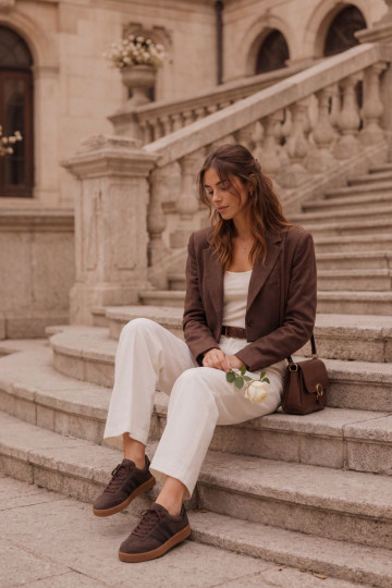 Sneakers da donna in suede sintetico color cioccolato Bellmont 2