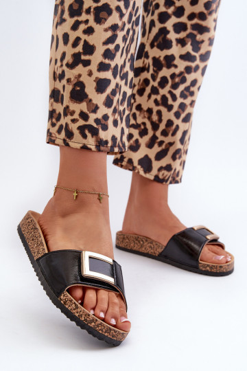 Pantofole da donna con piattaforma e ornamenti in nero Elleriome 2