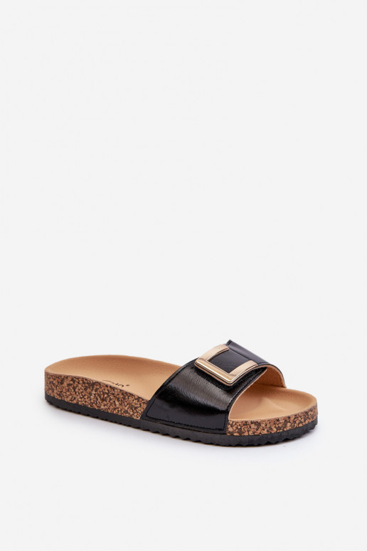 Pantofole da donna con piattaforma e ornamenti in nero Elleriome