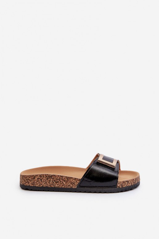 Pantofole da donna con piattaforma e ornamenti in nero Elleriome