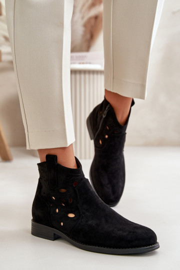 Stivaletti da donna con elementi in pizzo in nero S.Barski HY42-081 2