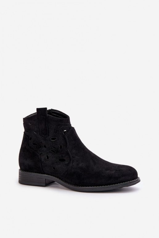 Stivaletti da donna con elementi in pizzo in nero S.Barski HY42-081