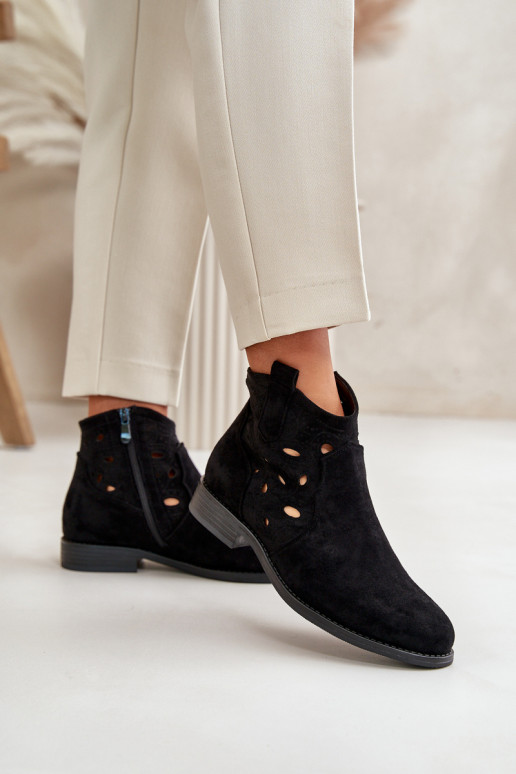 Stivaletti da donna con elementi in pizzo in nero S.Barski HY42-081