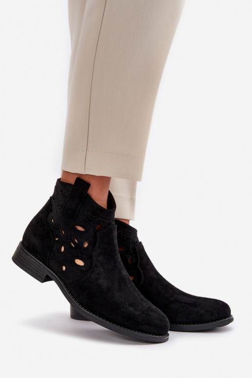 Stivaletti da donna con elementi in pizzo in nero S.Barski HY42-081