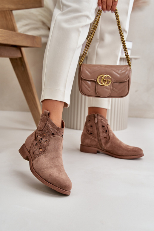 Stivaletti da donna con elementi in pizzo in marrone S.Barski HY42-081