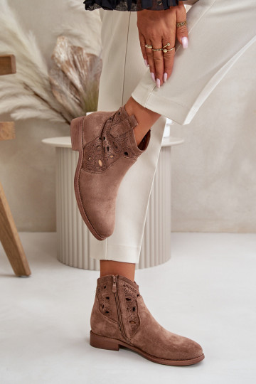 Stivaletti da donna con elementi in pizzo in marrone S.Barski HY42-081 2
