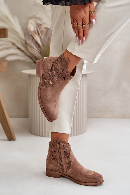 Stivaletti da donna con elementi in pizzo in marrone S.Barski HY42-081
