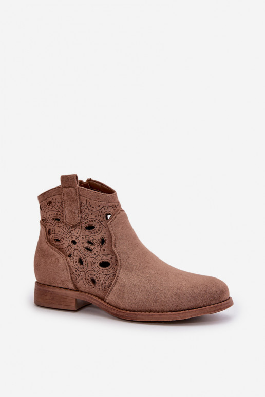Stivaletti da donna con elementi in pizzo in marrone S.Barski HY42-081