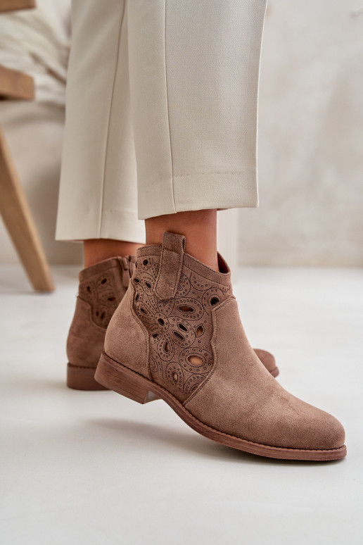 Stivaletti da donna con elementi in pizzo in marrone S.Barski HY42-081