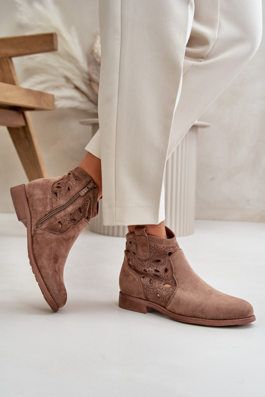 Stivaletti da donna con elementi in pizzo in marrone S.Barski HY42-081