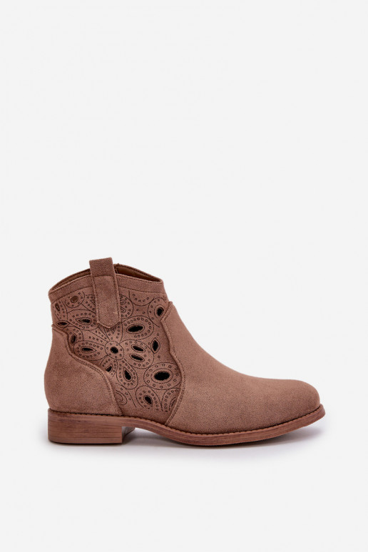 Stivaletti da donna con elementi in pizzo in marrone S.Barski HY42-081