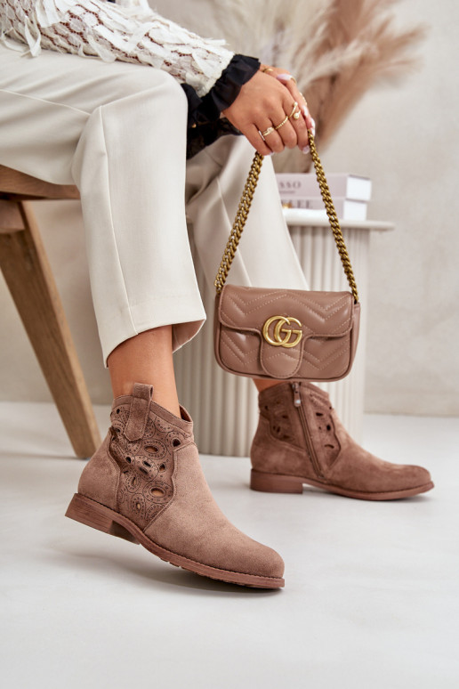 Stivaletti da donna con elementi in pizzo in marrone S.Barski HY42-081