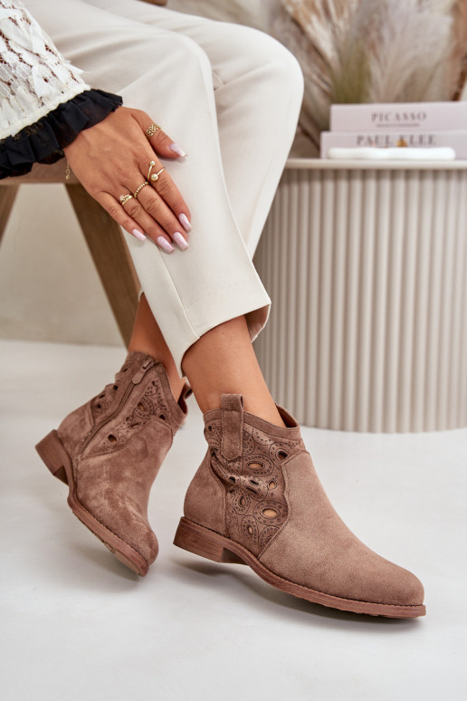 Stivaletti da donna con elementi in pizzo in marrone S.Barski HY42-081