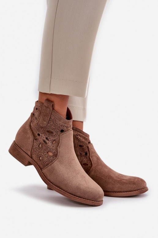Stivaletti da donna con elementi in pizzo in marrone S.Barski HY42-081