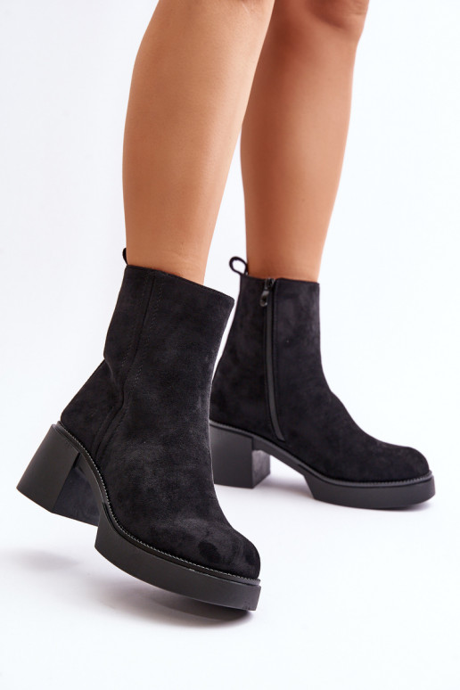 Stivaletti caldi da donna in suede sintetico con tacchi in nero Meriluna