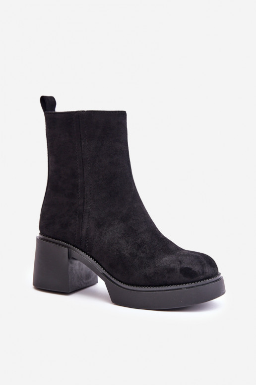 Stivaletti caldi da donna in suede sintetico con tacchi in nero Meriluna