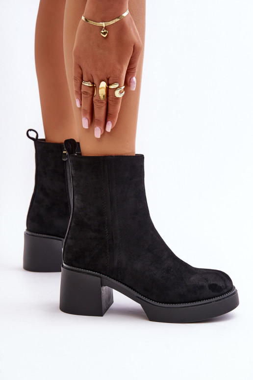 Stivaletti caldi da donna in suede sintetico con tacchi in nero Meriluna