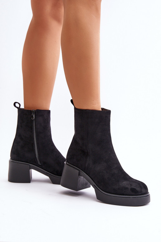Stivaletti caldi da donna in suede sintetico con tacchi in nero Meriluna