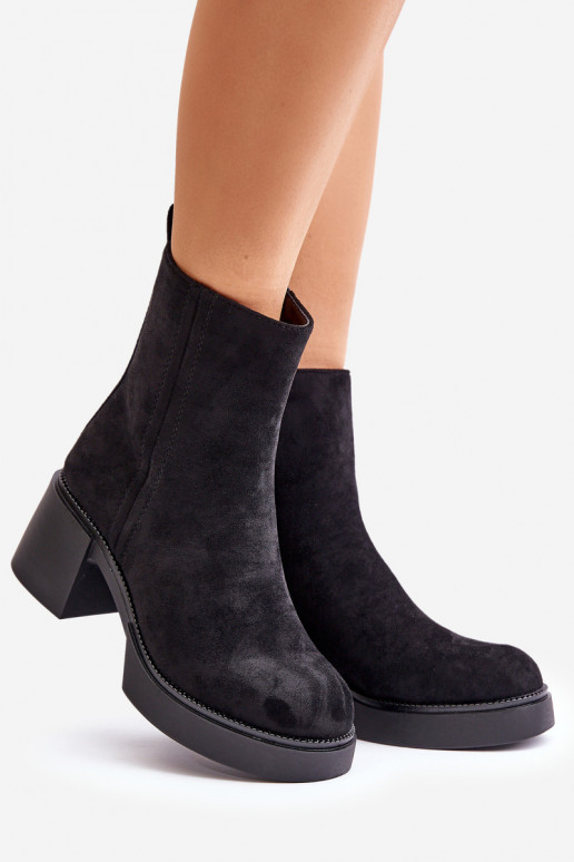 Stivaletti caldi da donna in suede sintetico con tacchi in nero Meriluna