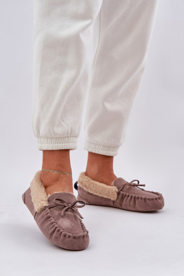 Mocassini da donna beige con pelliccia Kleogoria