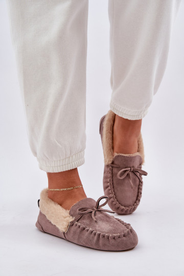 Mocassini da donna beige con pelliccia Kleogoria 2