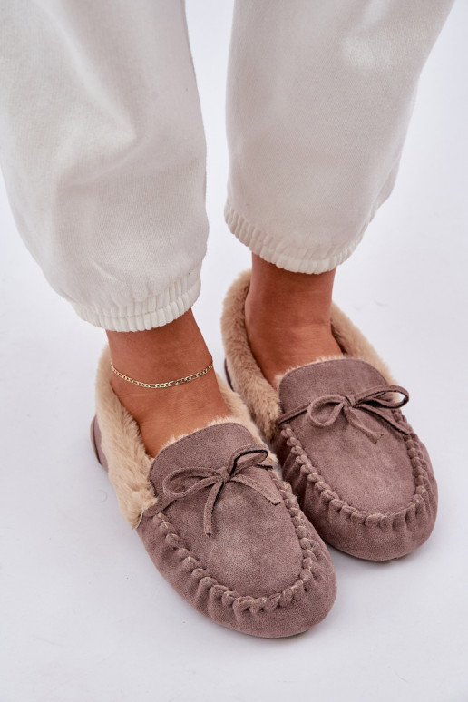 Mocassini da donna beige con pelliccia Kleogoria
