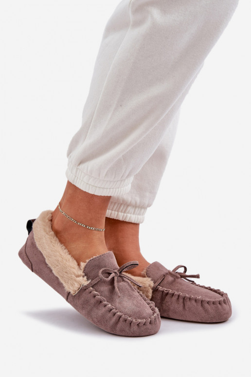 Mocassini da donna beige con pelliccia Kleogoria